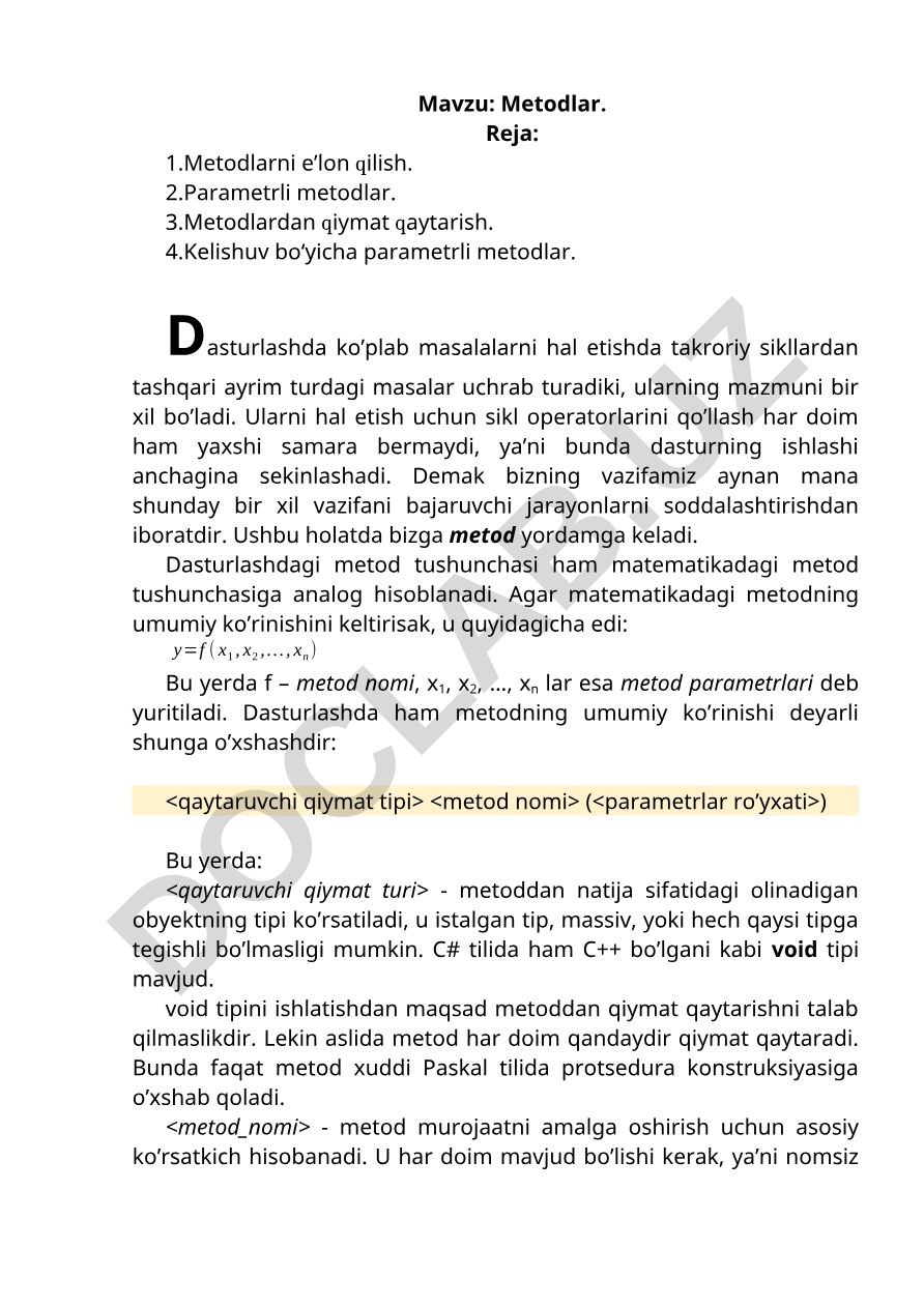 Metodlar