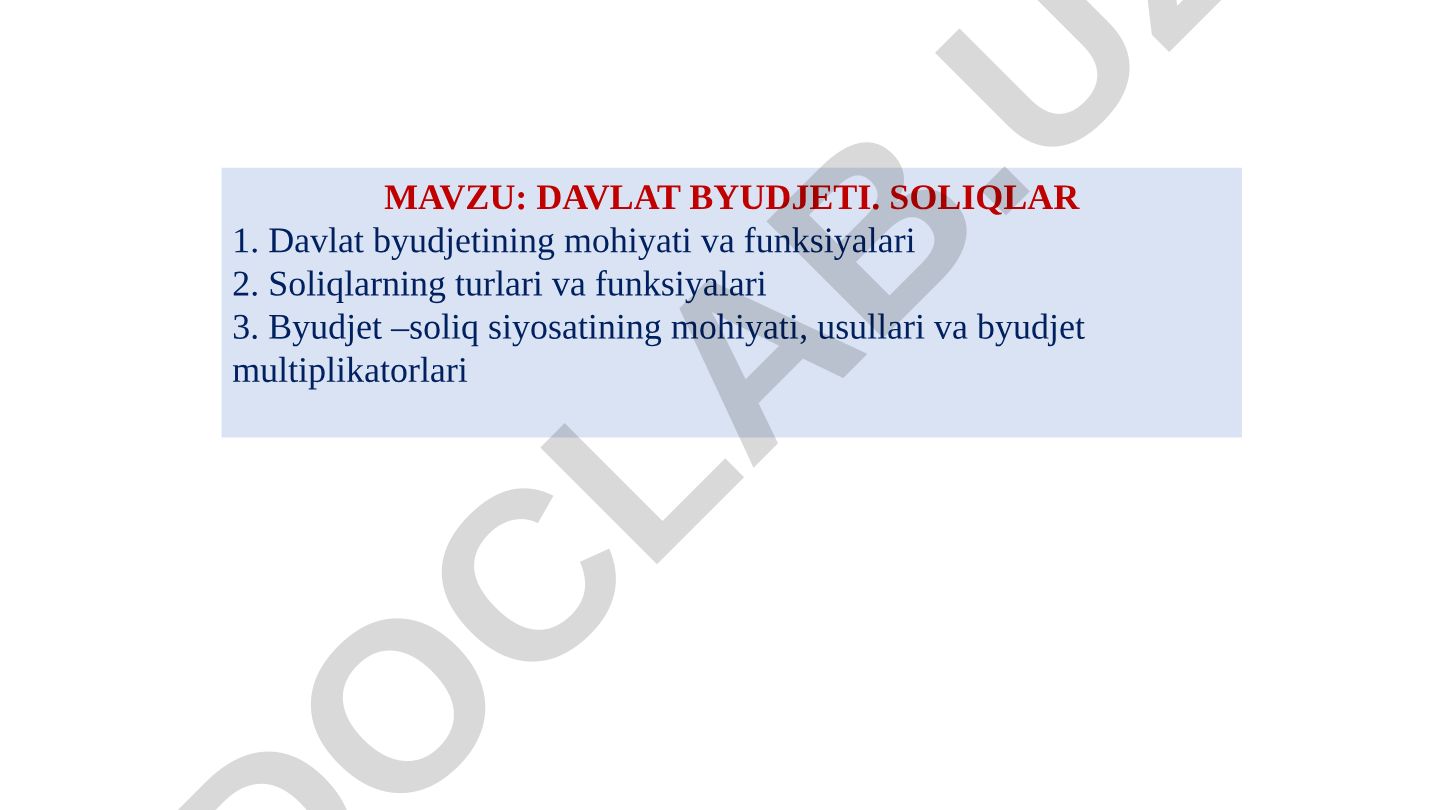 Davlat byudjeti. Soliqlar