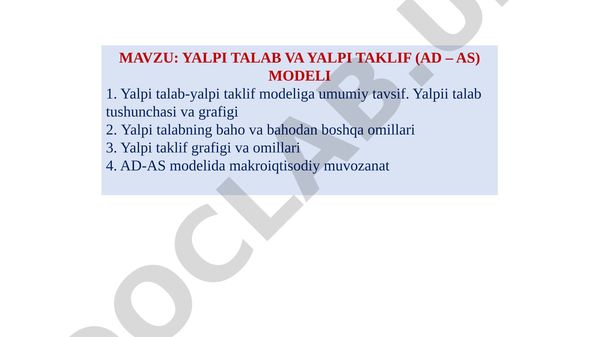 YALPI TALAB VA YALPI TAKLIF (AD – AS) MODELI
