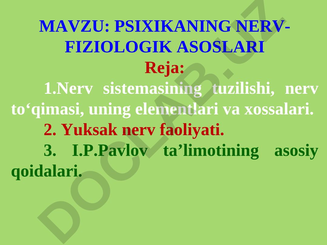 PSIXIKANING NERV-FIZIOLOGIK ASOSLARI