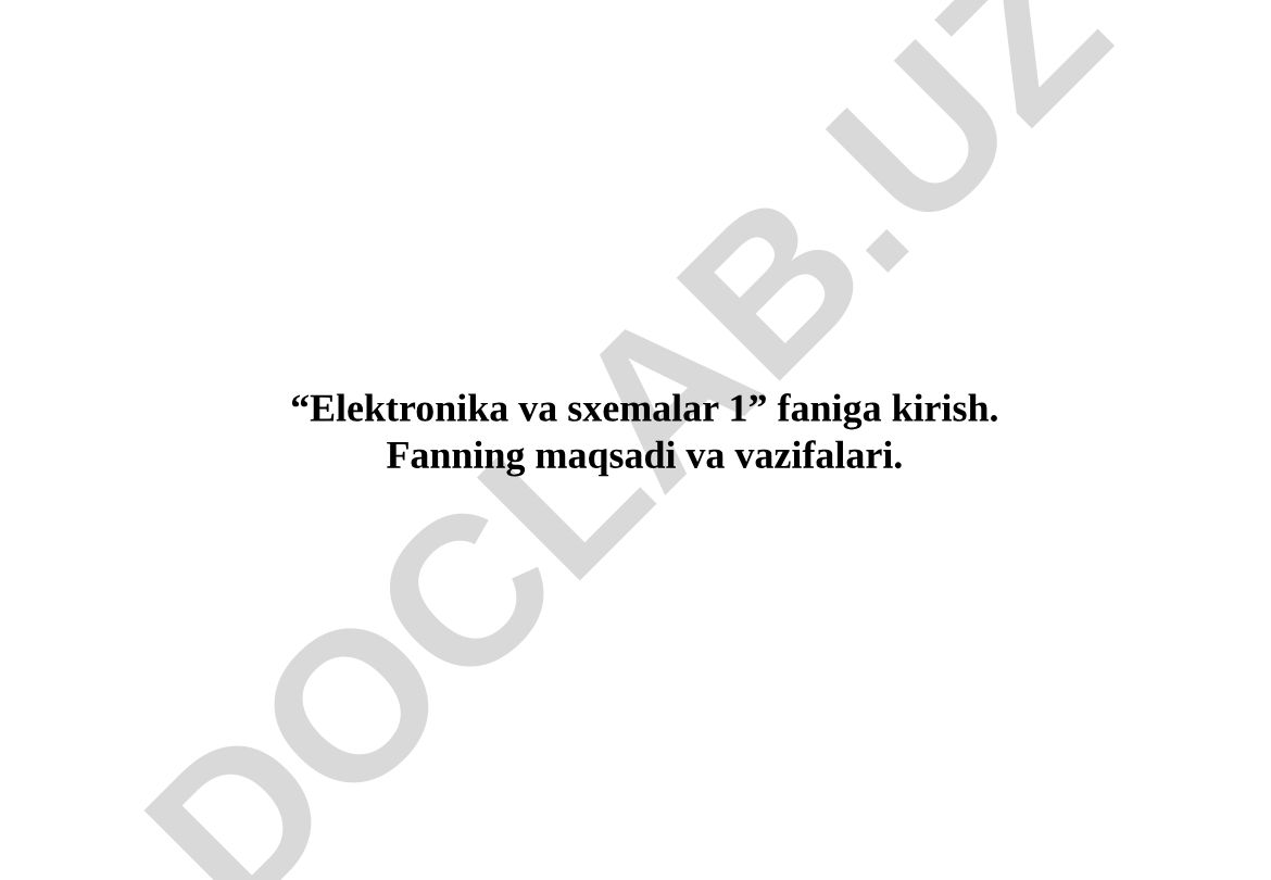 Elektronika va sxemalar 1 faniga kirish
