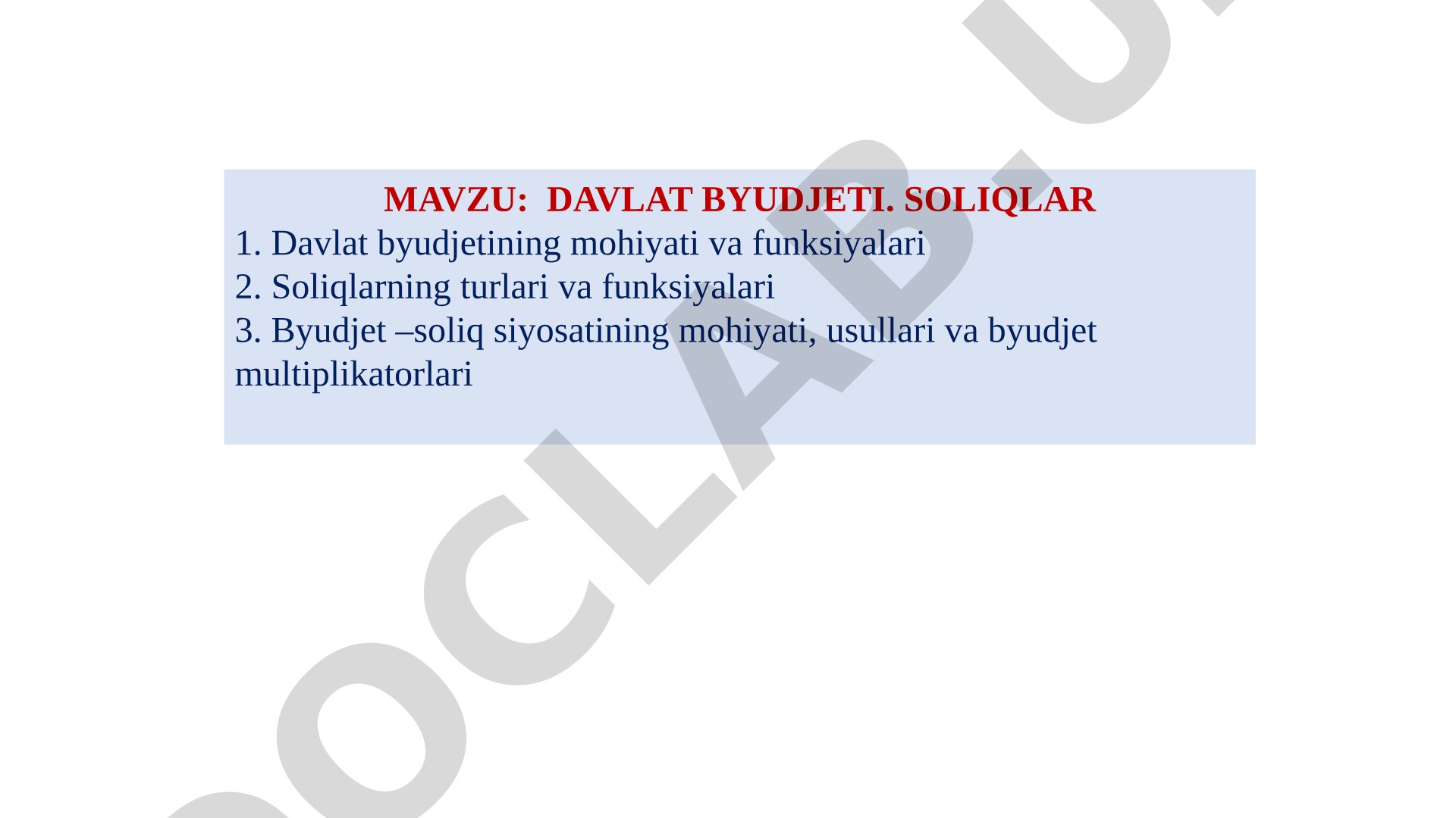 Davlat byudjeti. Soliqlar