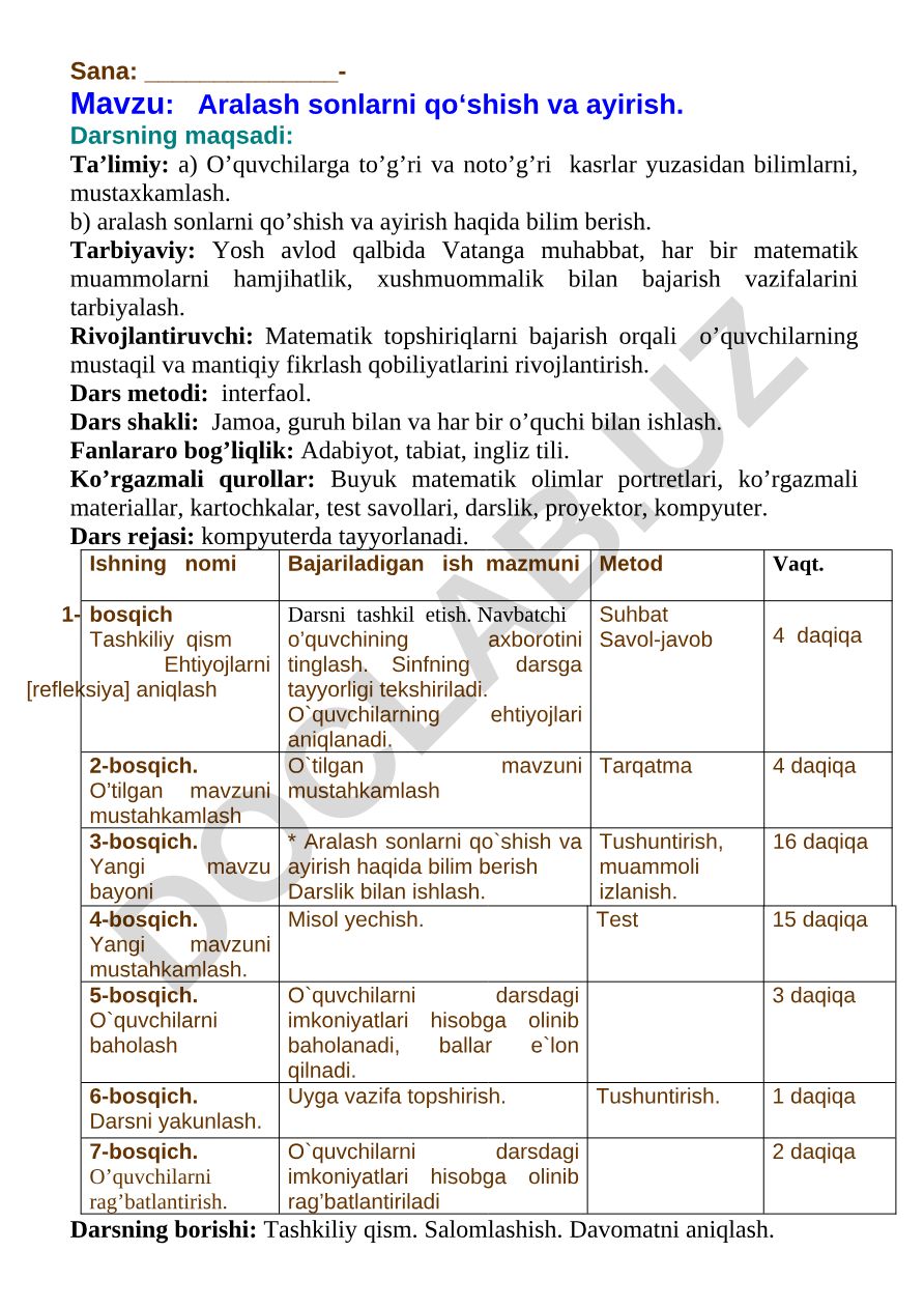 Aralash sonlarni qo‘shish va ayirish