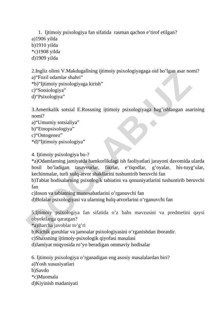 Ijtimoiy psixologiya fanining tarixi va asosiy tushunchalari