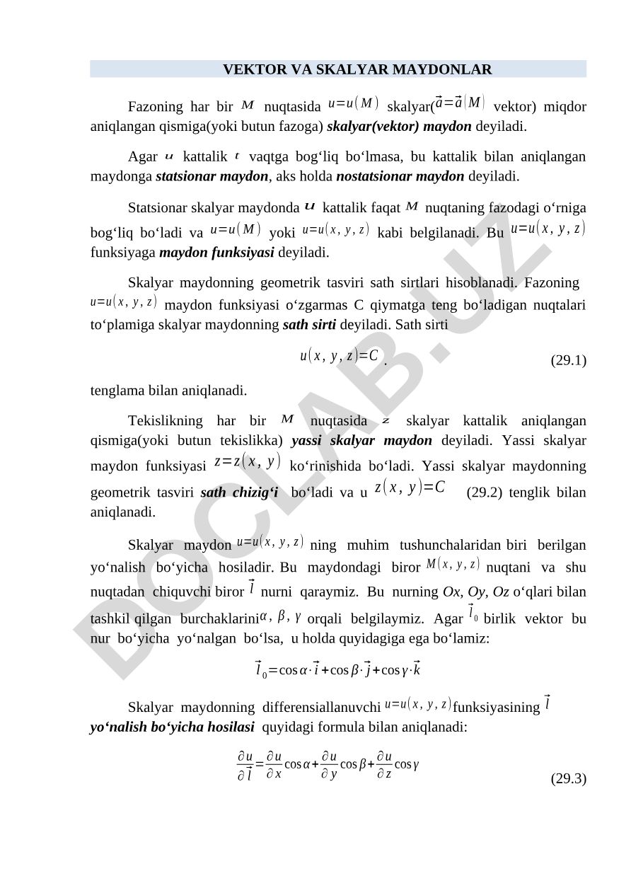 Vektor va skalyar maydonlar