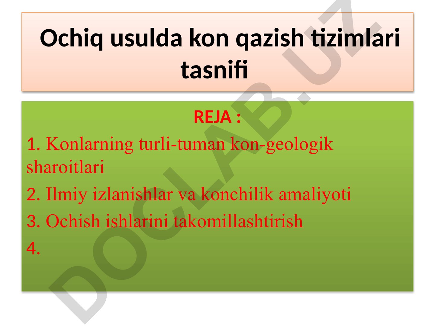 Ochiq usulda kon qazish tizimlari tasnifi