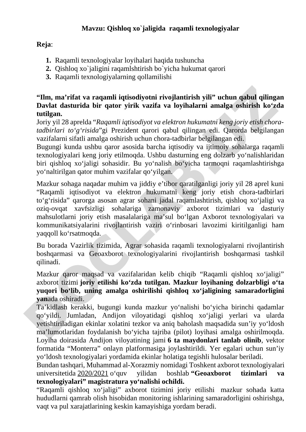 Qishloq xo`jaligida raqamli texnologiyalar