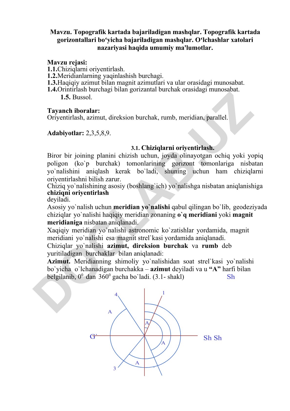Topografik kartada bajariladigan mashqlar va chiziqlarni oriyentirlash