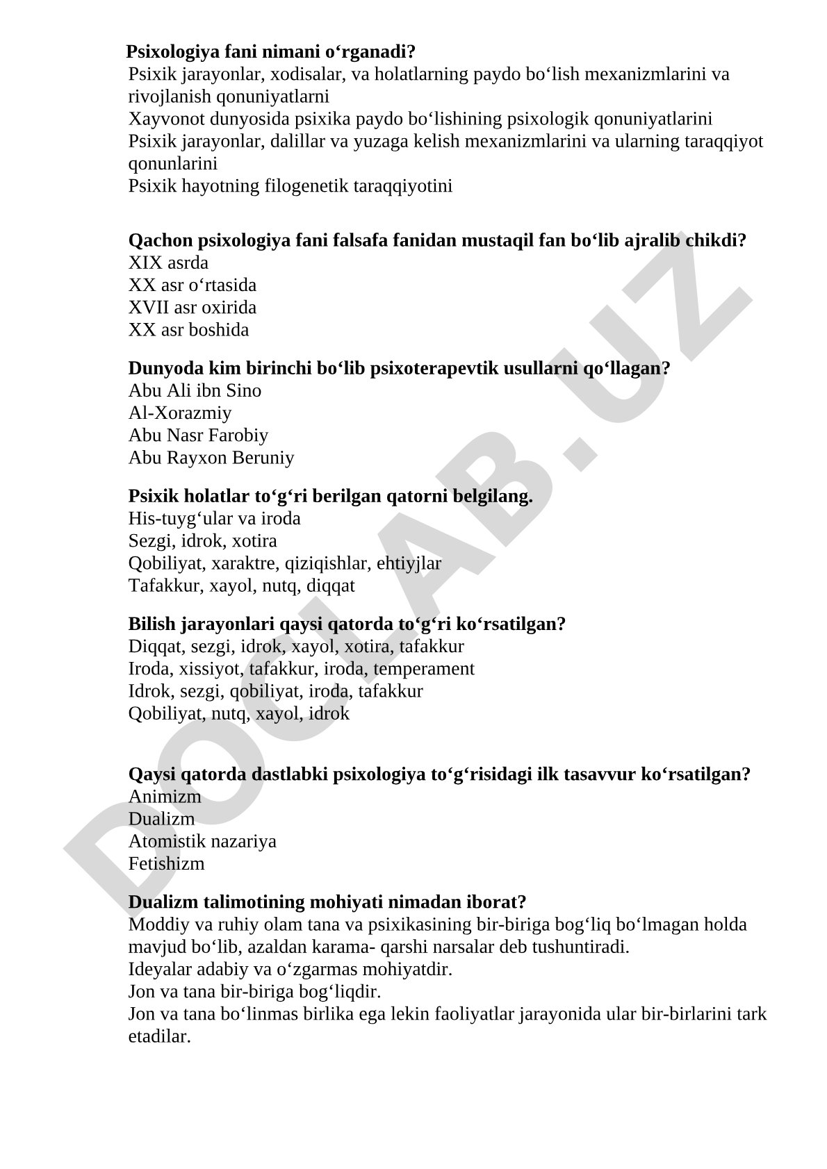 Psixologiya fanining asosiy tushunchalari va tarixi
