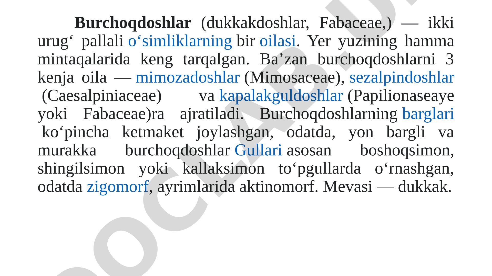 Burchoqdoshlar (dukkakdoshlar) oilasi