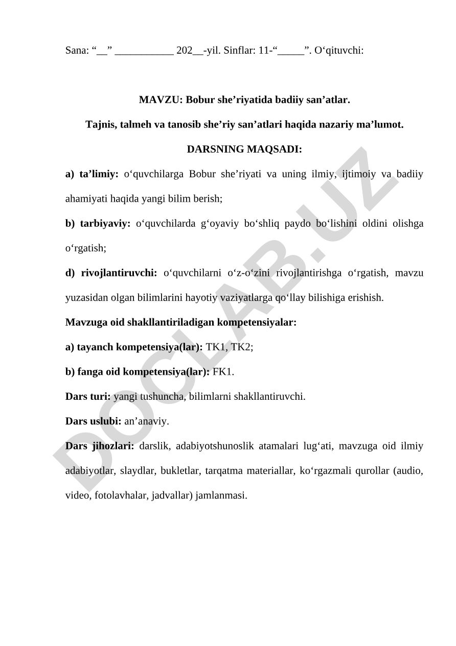 Bobur she’riyatida badiiy san’atlar. Tajnis, talmeh va tanosib she’riy san’atlari