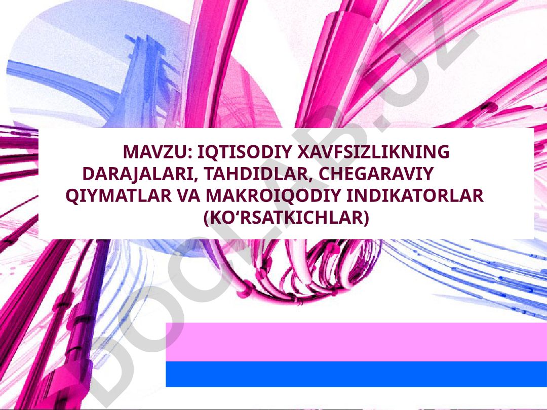 Iqtisodiy xavfsizlikning darajalari, tahdidlar, chegaraviy qiymatlar va makroiqtisodiy indikatorlar