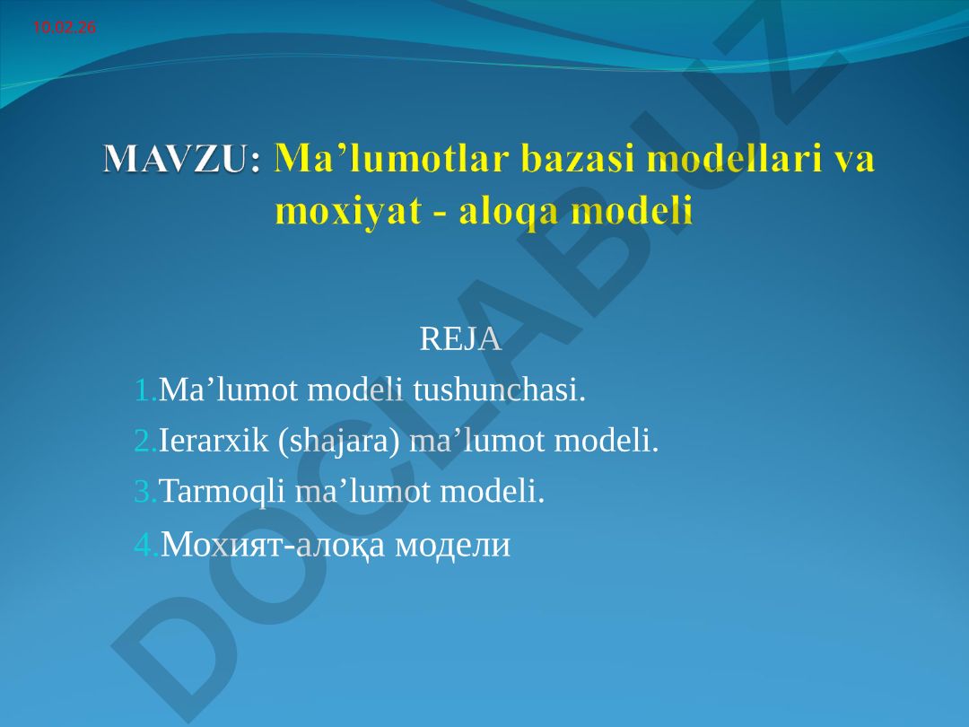 Ma’lumot modeli tushunchasi va turlari