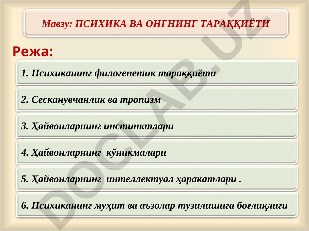 Психика ва онгнинг тараққиёти