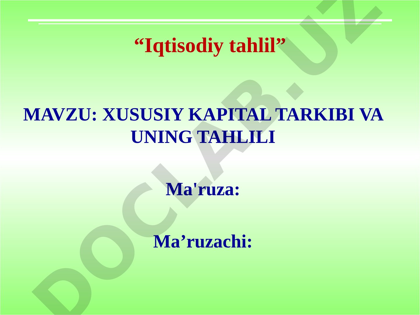 Xususiy kapital tarkibi va uning tahlili