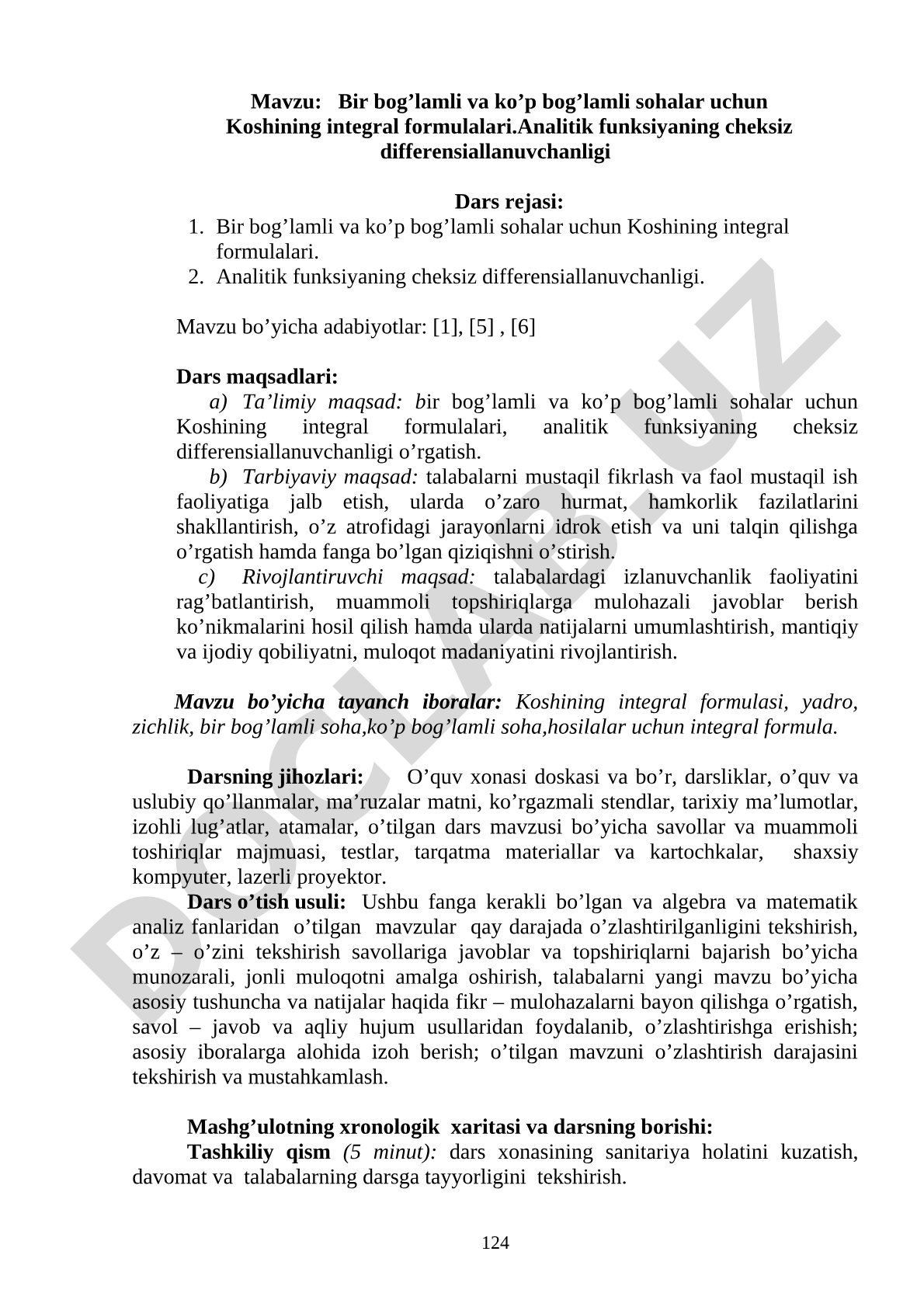 Bir bog'lamli va ko'p bog'lamli sohalar uchun Koshining integral formulalari