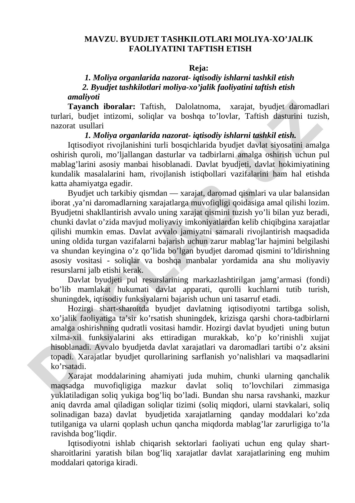 Byudjet tashkilotlari moliya-xo’jalik faoliyatini taftish etish