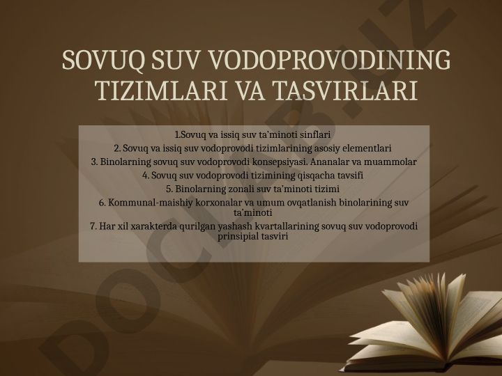 Sovuq suv vodoprovodi tizimlari va tasvirlari