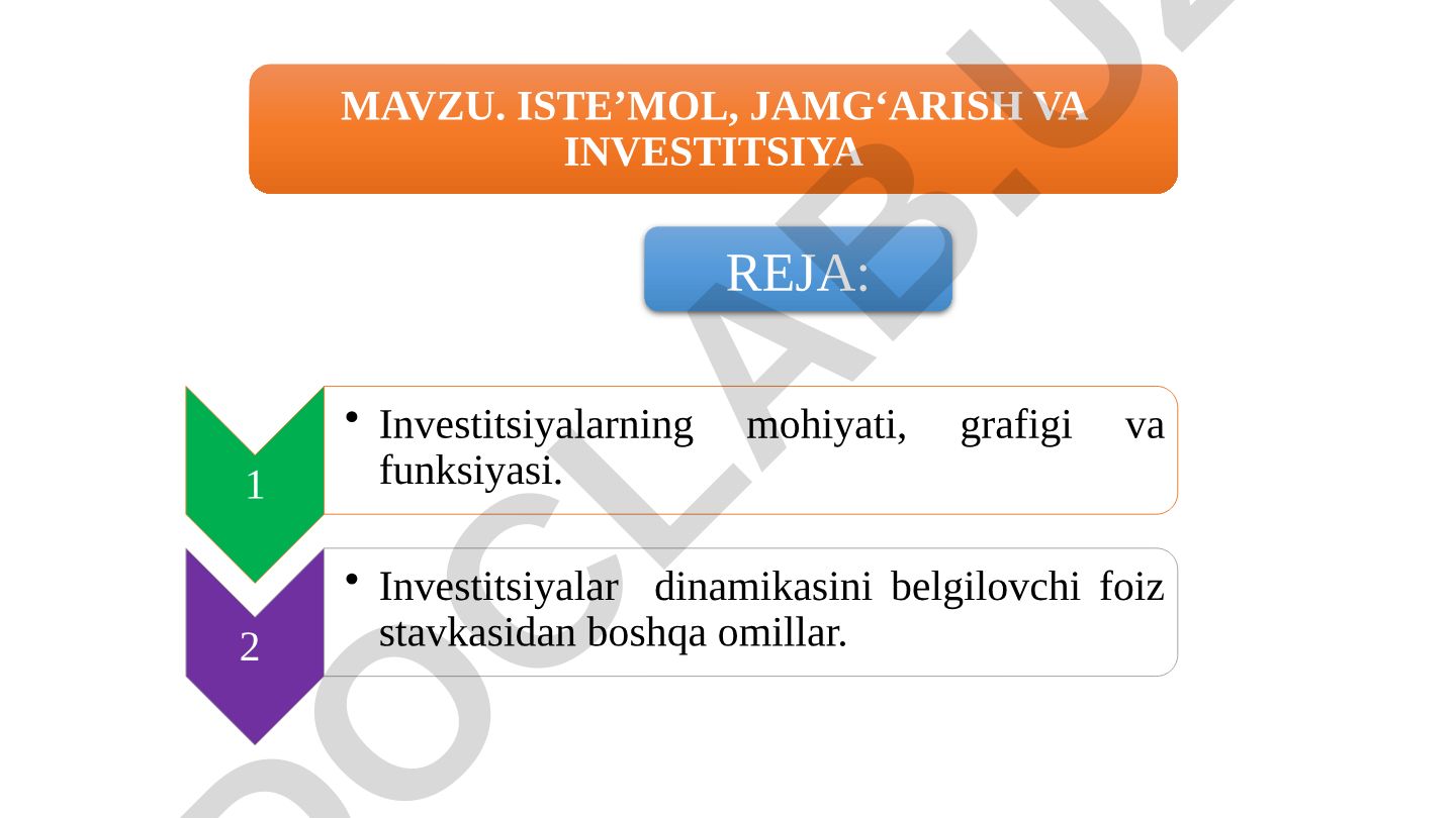 Investitsiyalarning mohiyati, grafigi va funksiyasi