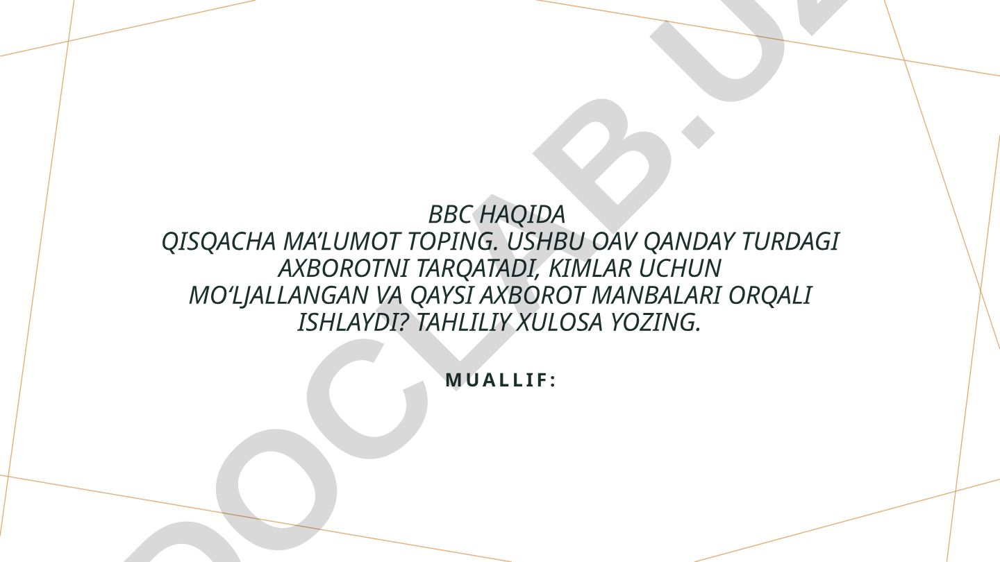 BBC tarixi, rivojlanishi va global axborot tizimi