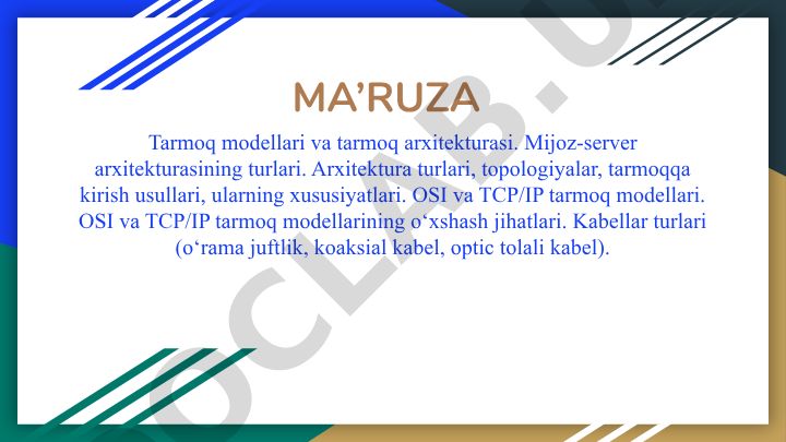 Tarmoq modellari va arxitekturasi