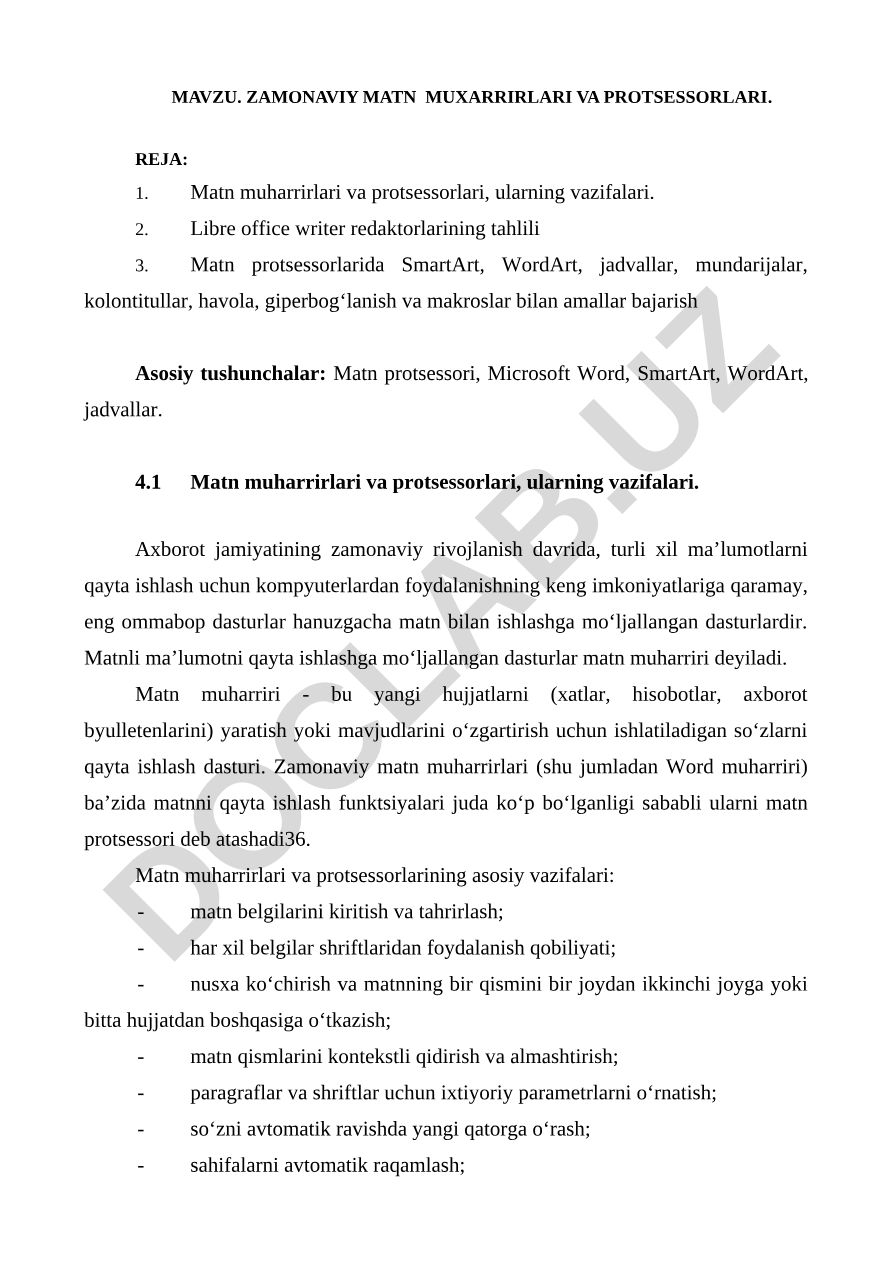 Zamonaviy matn muxarrirlari va protsessorlari