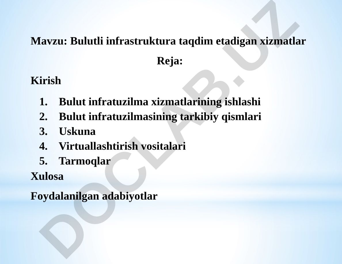 Bulutli infrastruktura taqdim etadigan xizmatlar