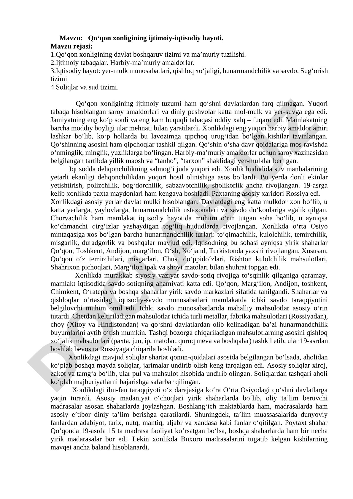 Qo‘qon xonligining ijtimoiy-iqtisodiy hayoti