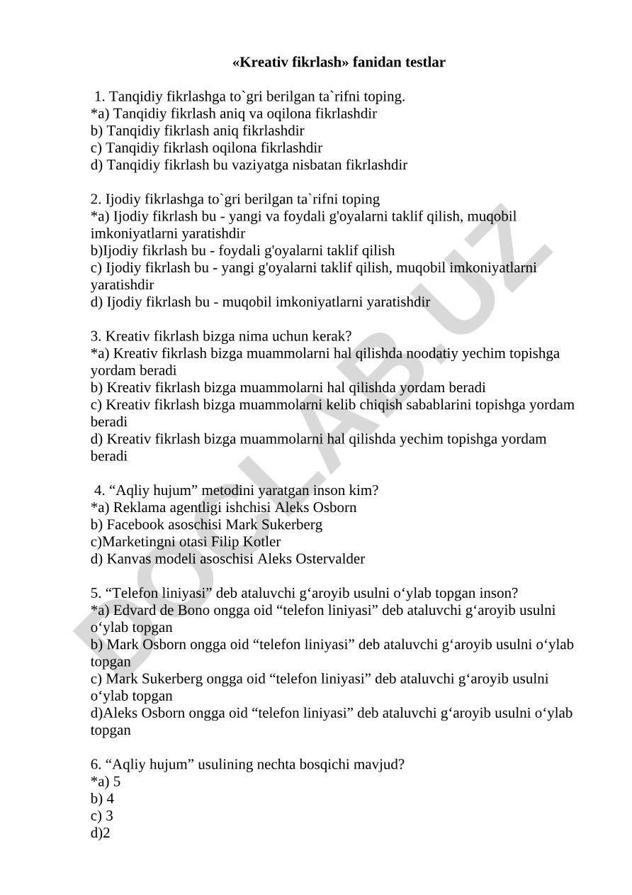 Tanqidiy va ijodiy fikrlash testlari