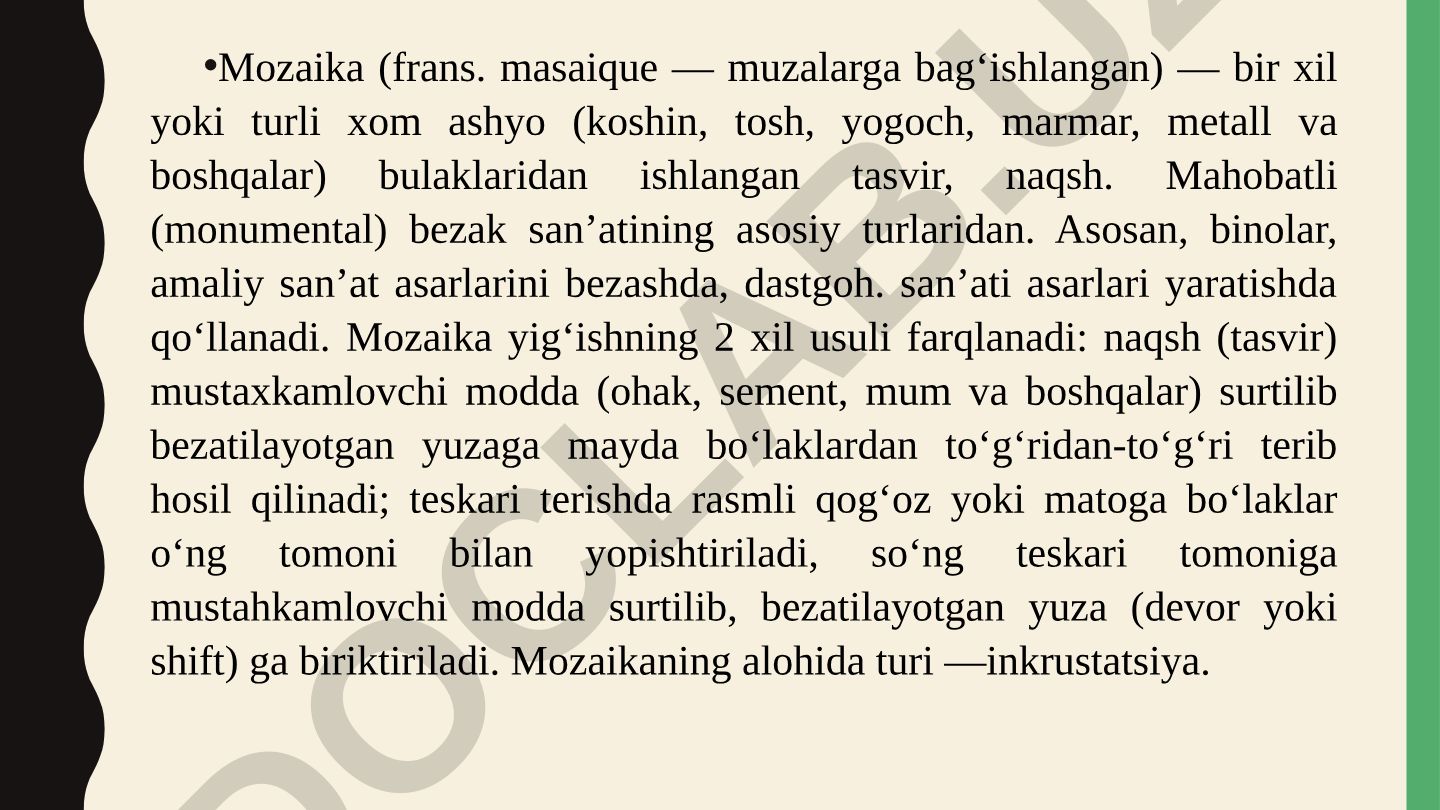 Mozaika usulida amaliy darslarni tashkil etish metodikasi
