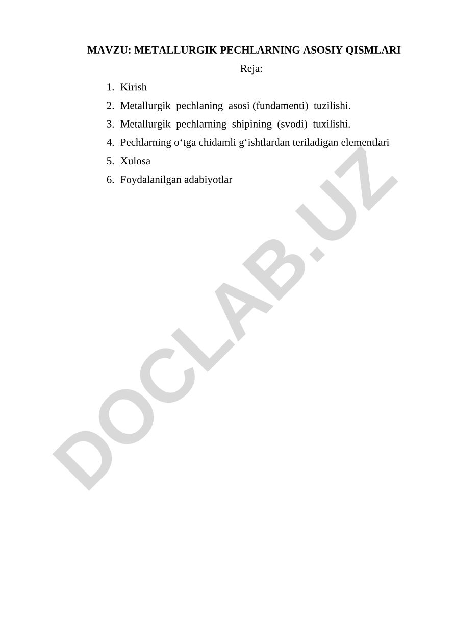 METALLURGIK PECHLARNING ASOSIY QISMLARI