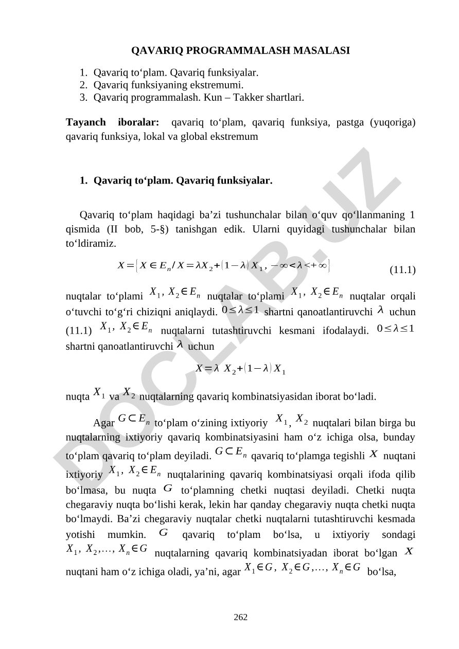 Qavariq programmalash masalasi