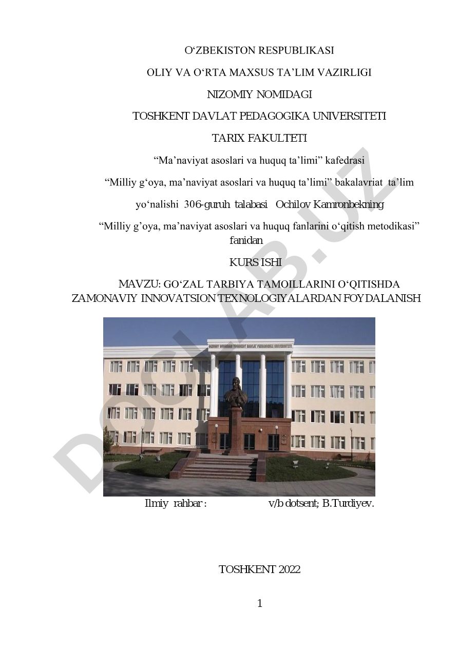 Go'zal tarbiya tamoyillarini o'qitishda zamonaviy innovatsion texnologiyalardan foydalanish