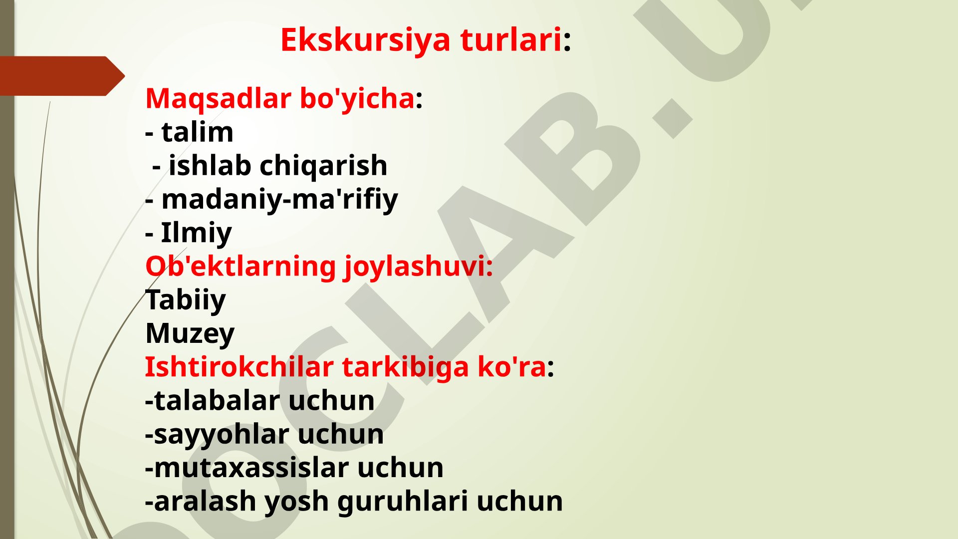 Ekskursiya turlari va yaratish bosqichlari