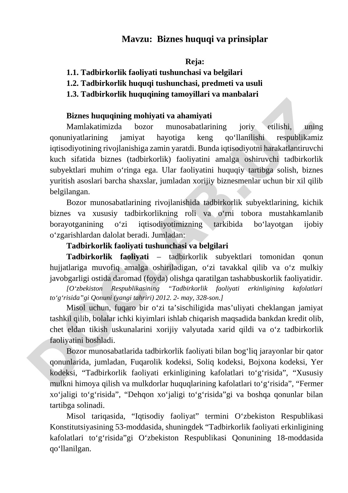 Biznes huquqi va prinsiplar