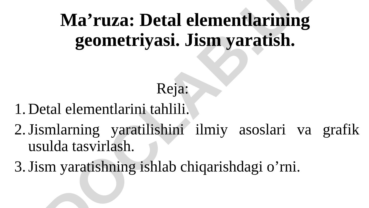 Detal elementlarining geometriyasi va jism yaratish