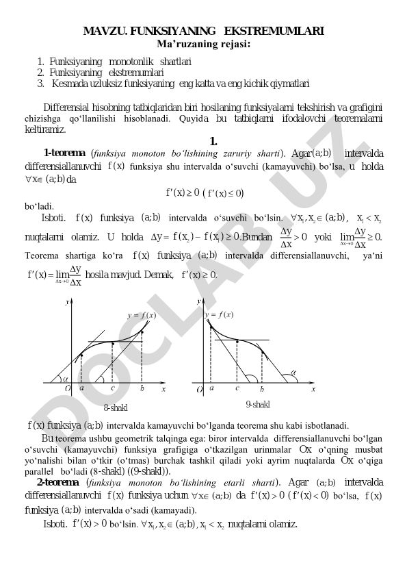 Funksiyaning ekstremumlari