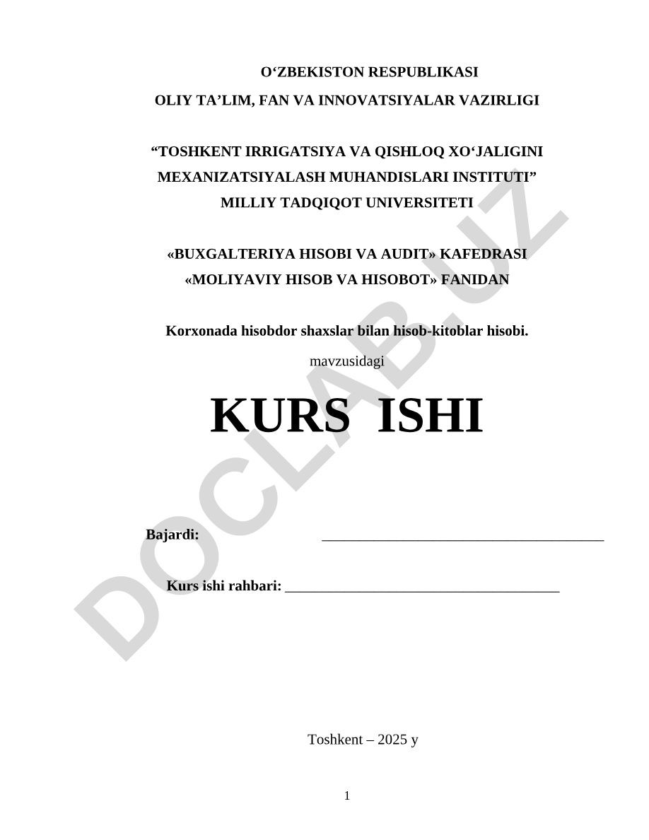 Korxonada hisobdor shaxslar bilan hisob-kitoblar hisobi