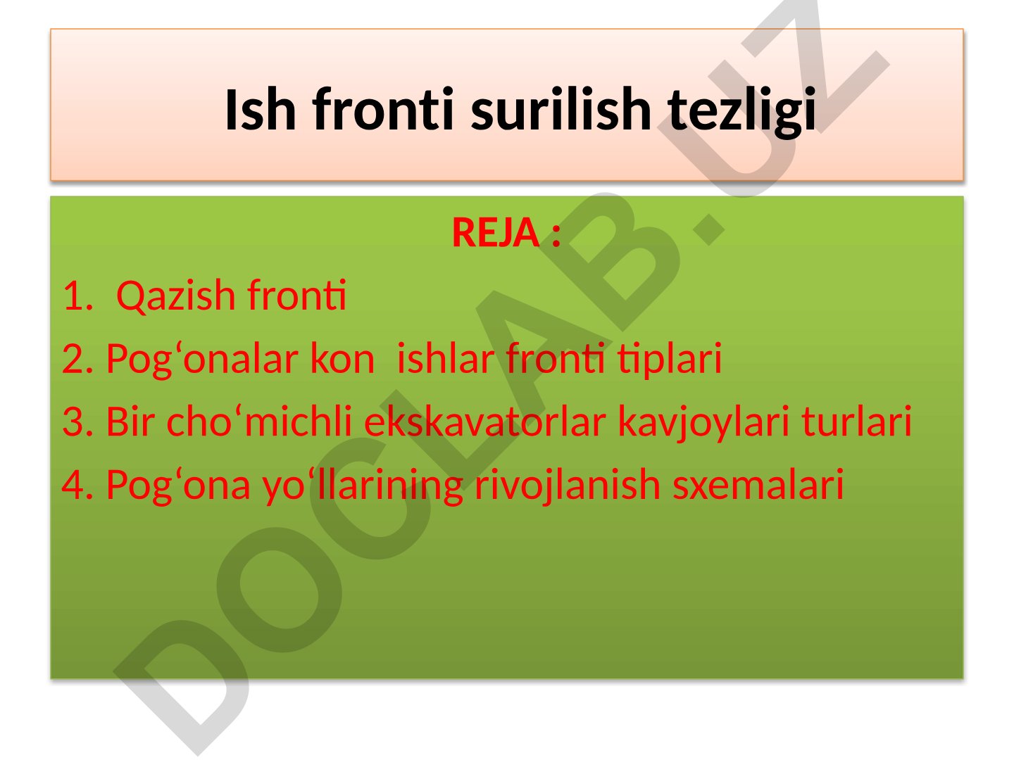 Karyer ish fronti va pog'onalar kon ishlari