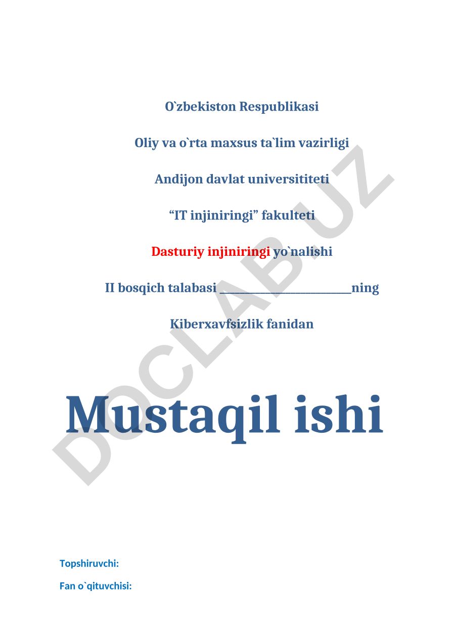 Kriptografiya. Asosiy tushunchalari va algoritmlari