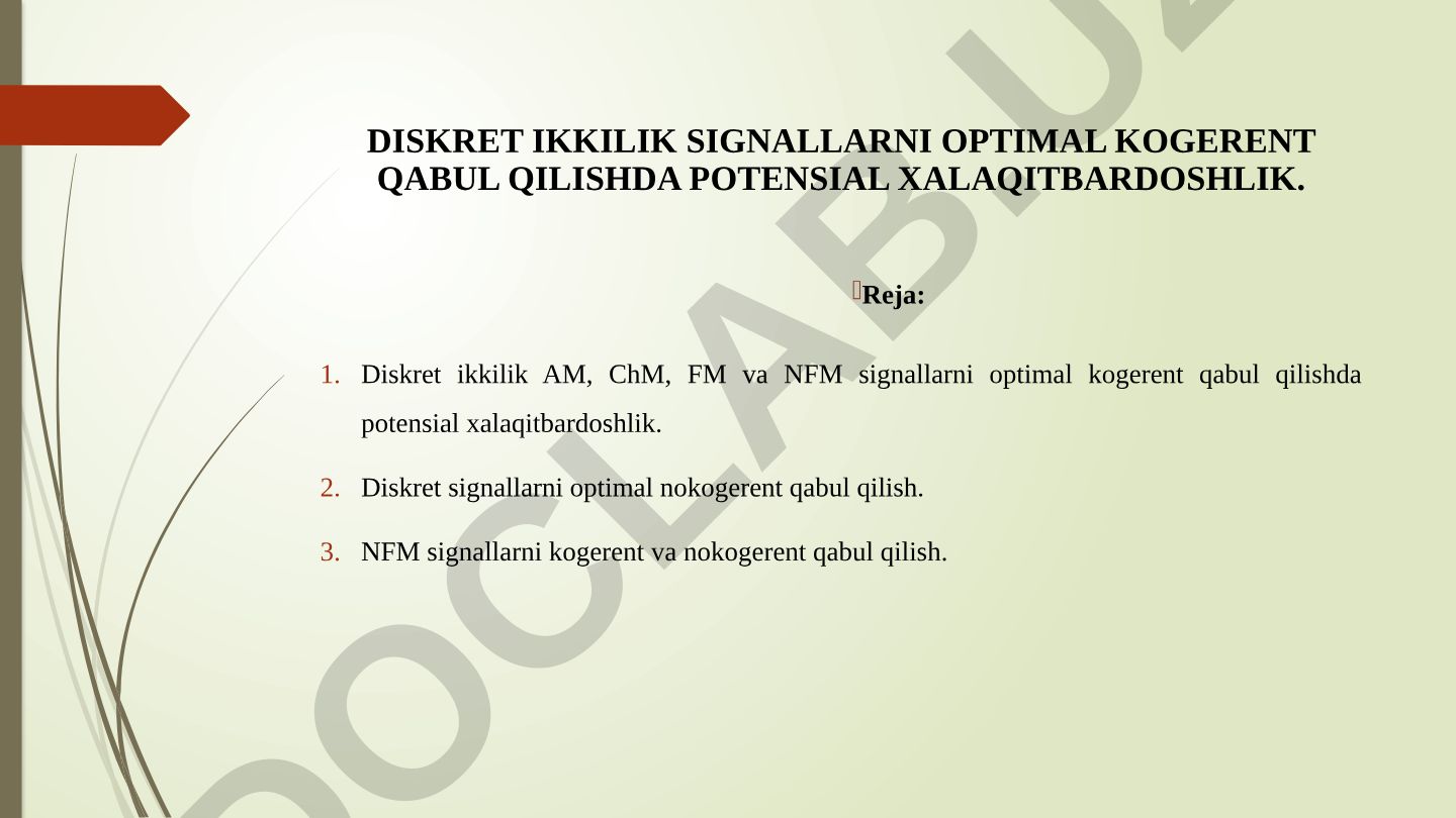 Diskret ikkilik signallarni optimal kogerent qabul qilishda potensial xalaqitbardoshlik