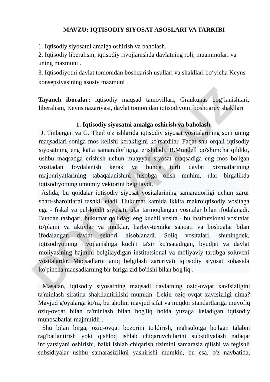 IQTISODIY SIYOSAT ASOSLARI VA TARKIBI