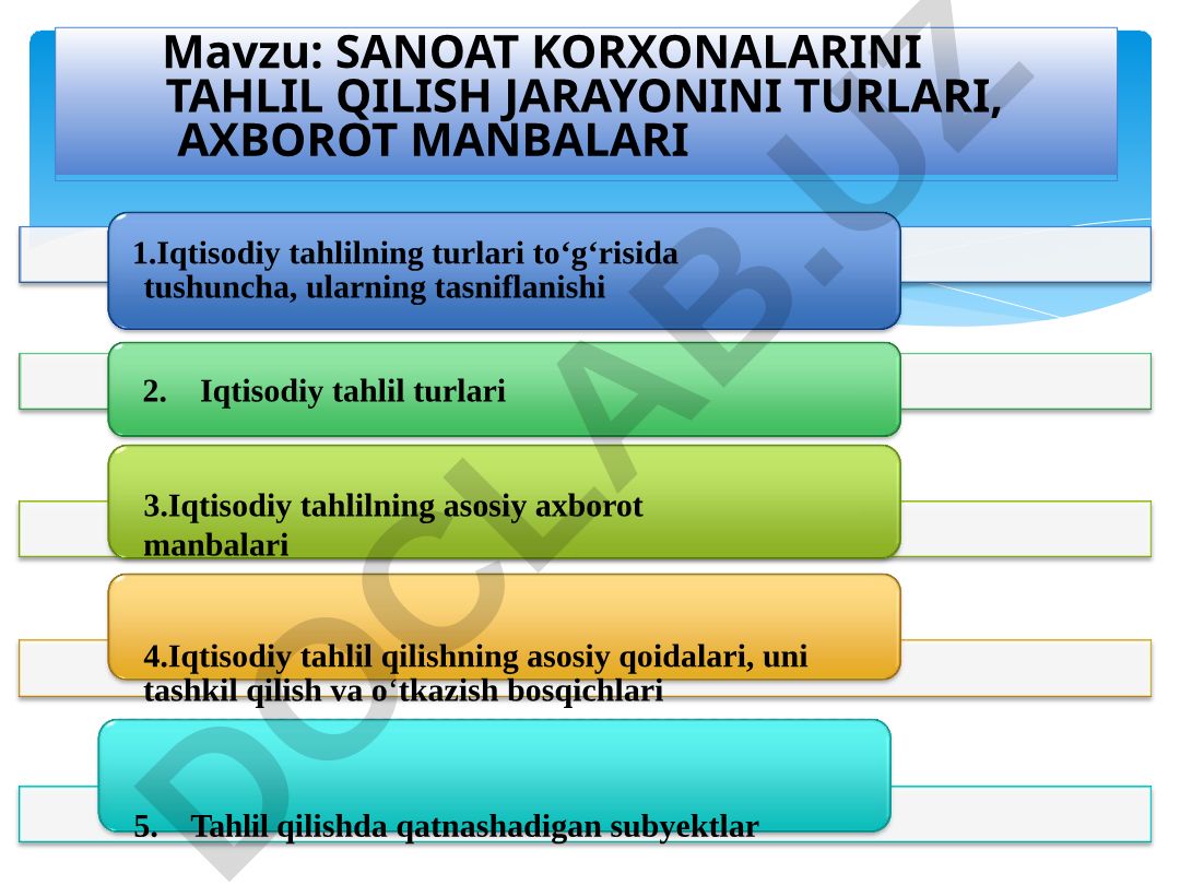 Sanoat korxonalarini tahlil qilish jarayonini turlari, axborot manbalari