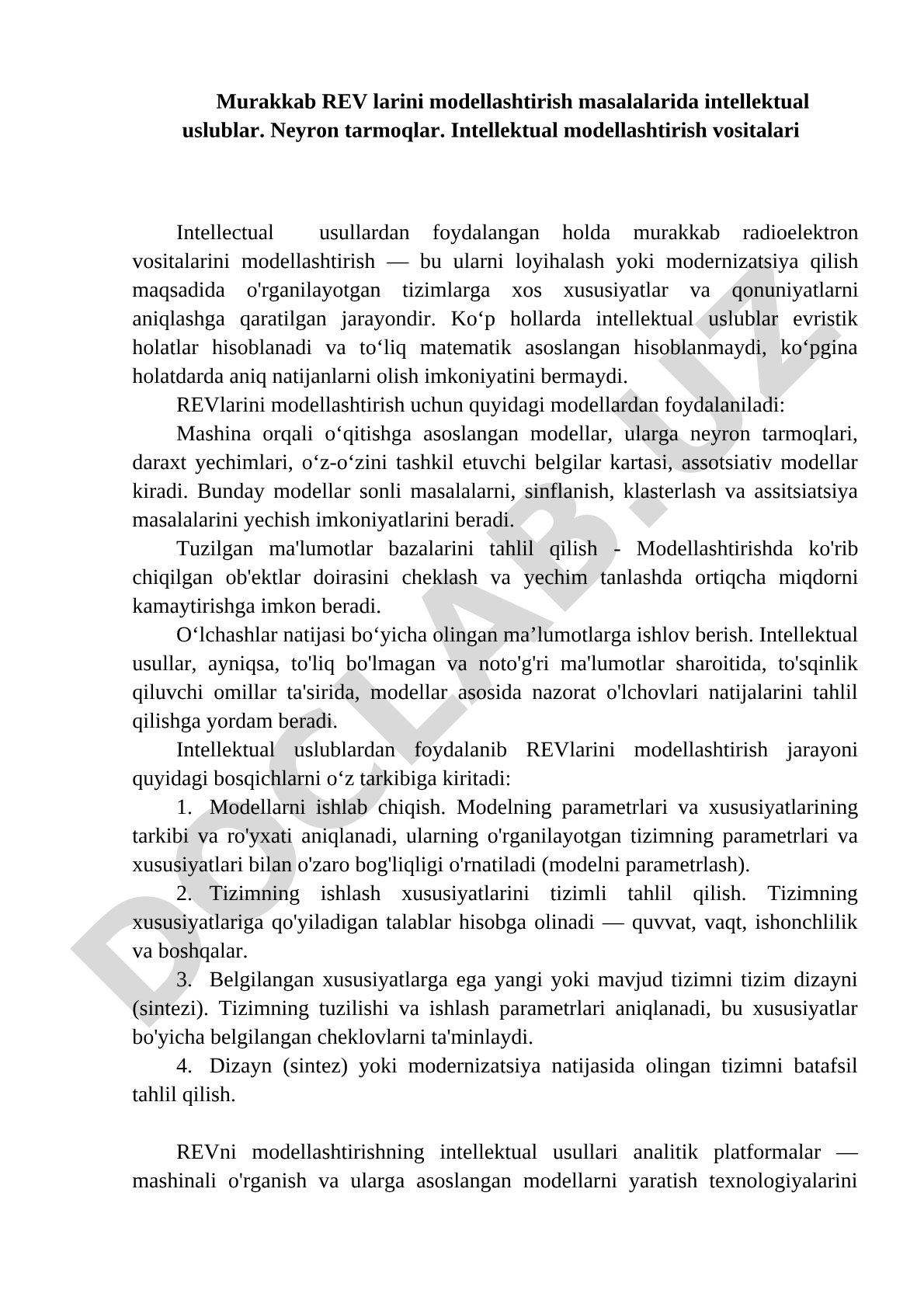 Murakkab radioelektron vositalarni intellektual usullar bilan modellashtirish