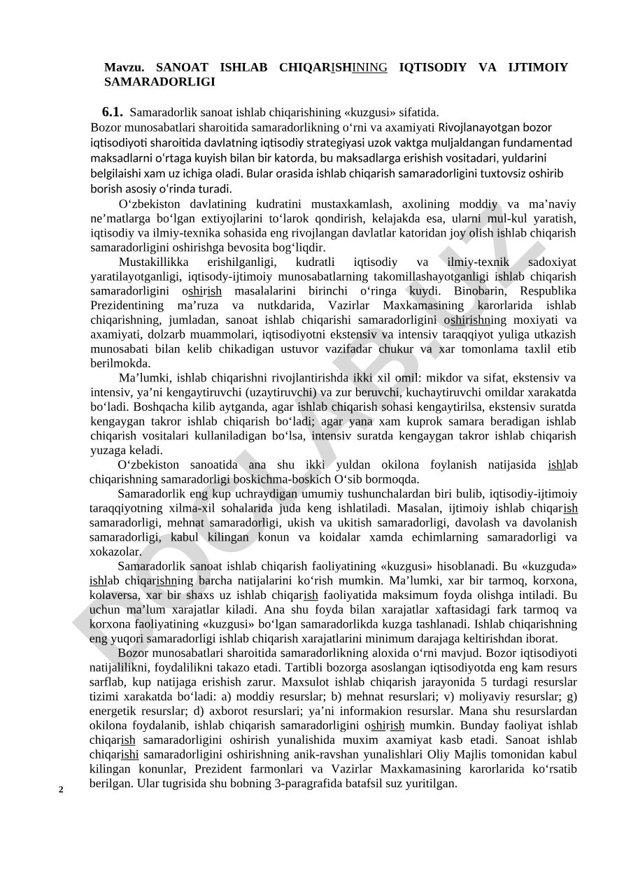 Sanoat ishlab chiqarishining iqtisodiy va ijtimoiy samaradorligi