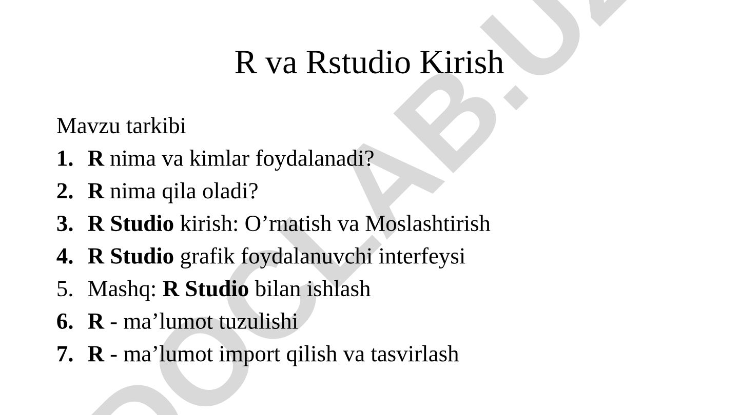 R va Rstudio Kirish