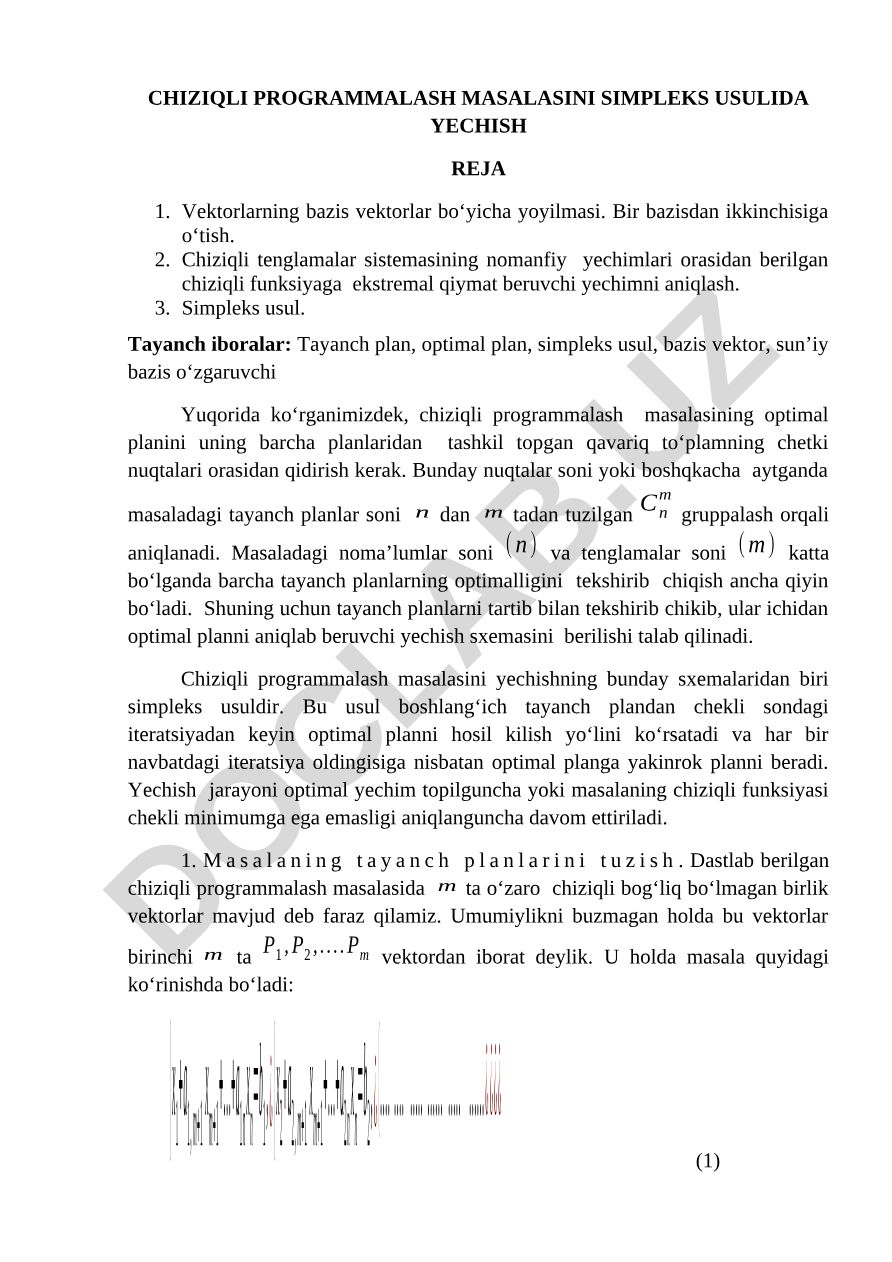 Chiziqli programmalash masalasini simpleks usulida yechish
