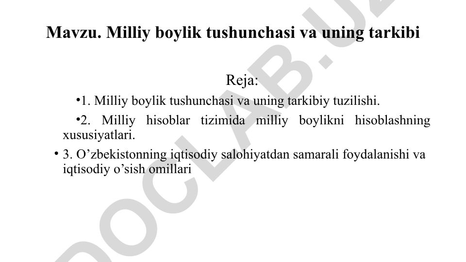 Milliy boylik tushunchasi va uning tarkibi