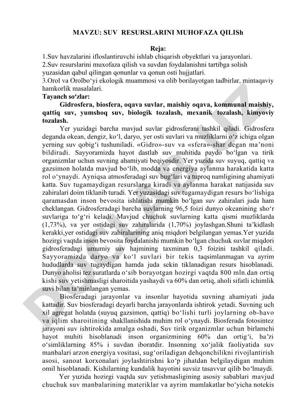 Suv resurslarini muhofaza qilish