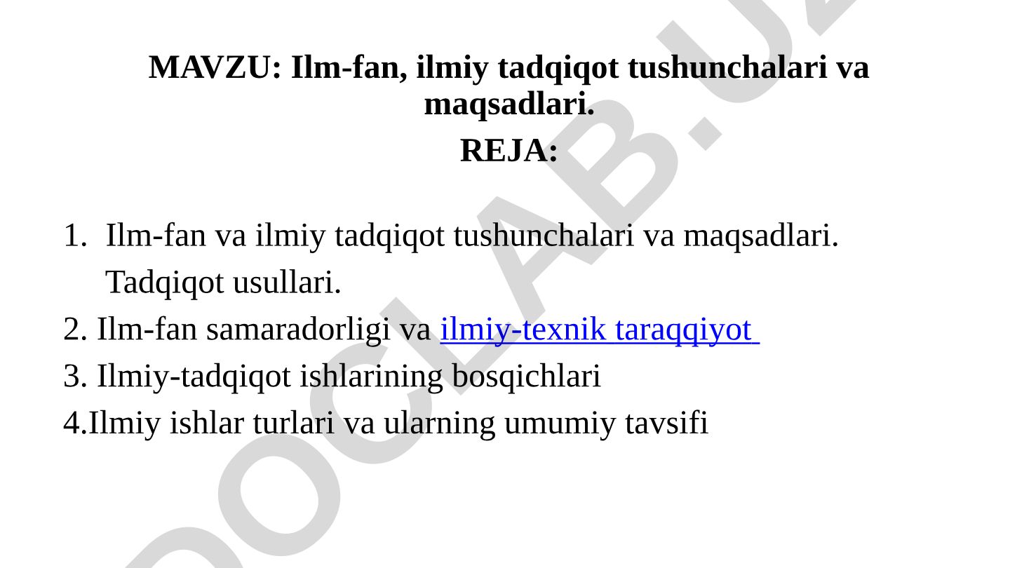 Ilm-fan, ilmiy tadqiqot tushunchalari va maqsadlari